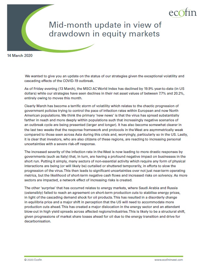 Ecofin Mid-month update in view of drawdown in equity markets