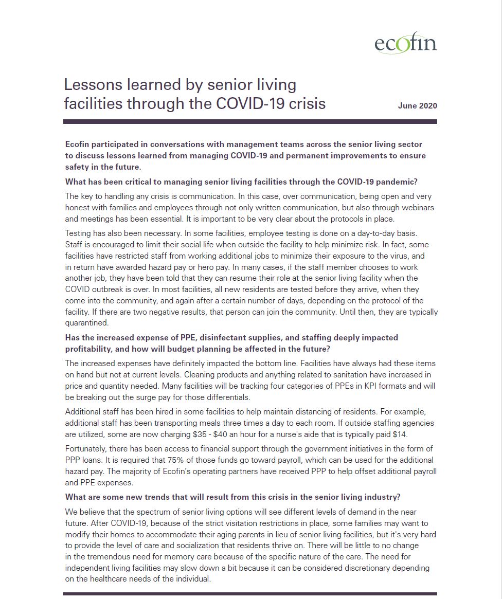 Lessons learned by senior living facilities through the COVID-19 crisis