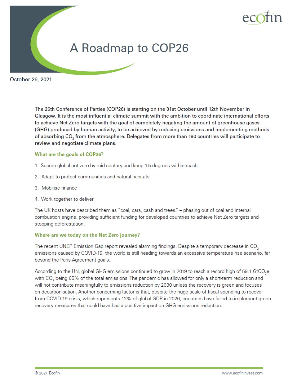A Roadmap to COP26