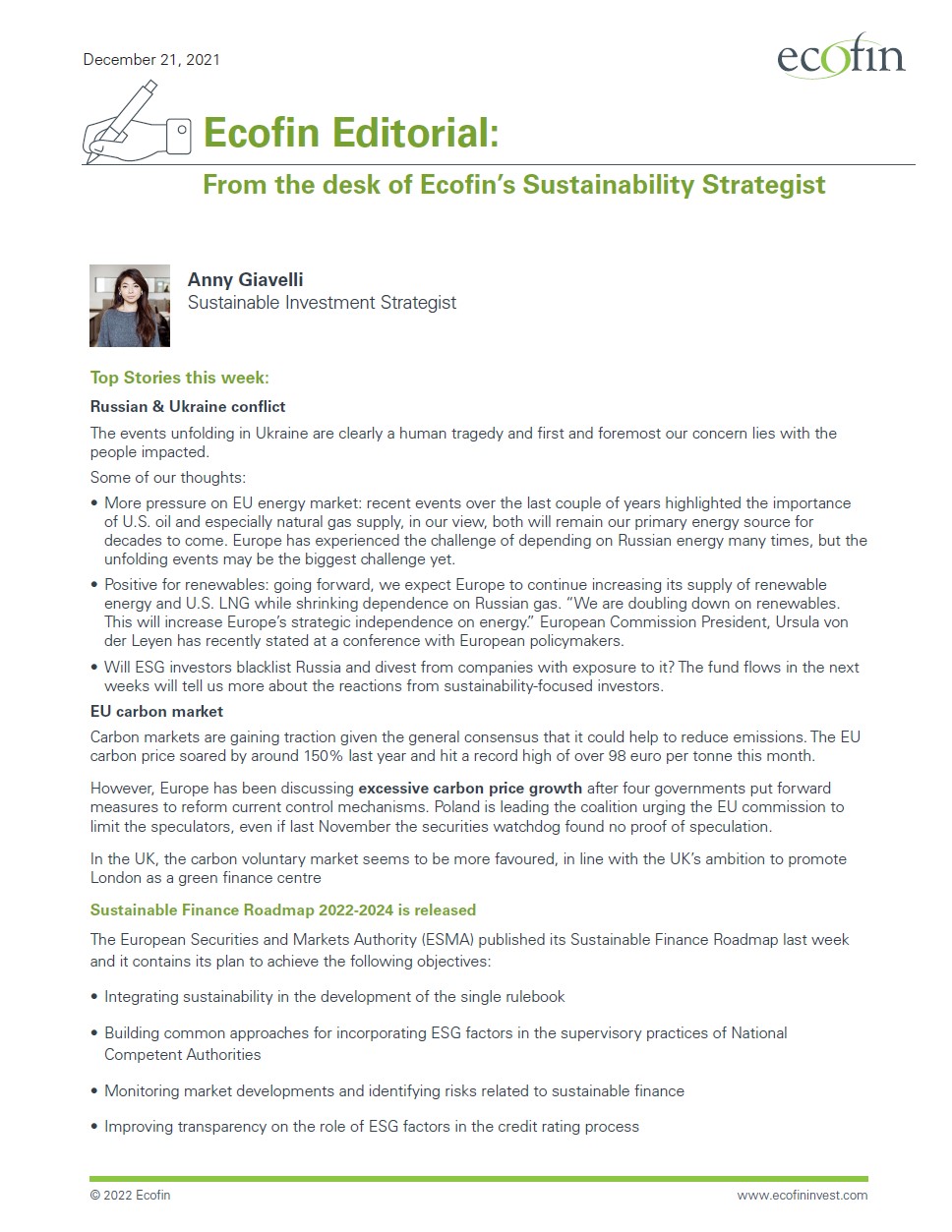 Ecofin Editorial: From the desk of Ecofin’s Sustainability Strategist