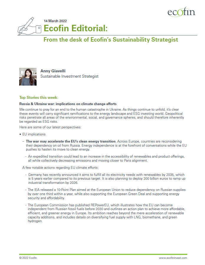 Ecofin Editorial: From the desk of Ecofin’s Sustainability Strategist